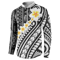 Black Vintage Tonga Ngatu Pattern With Plumeria Button Sweatshirt - Polynesian Pride
