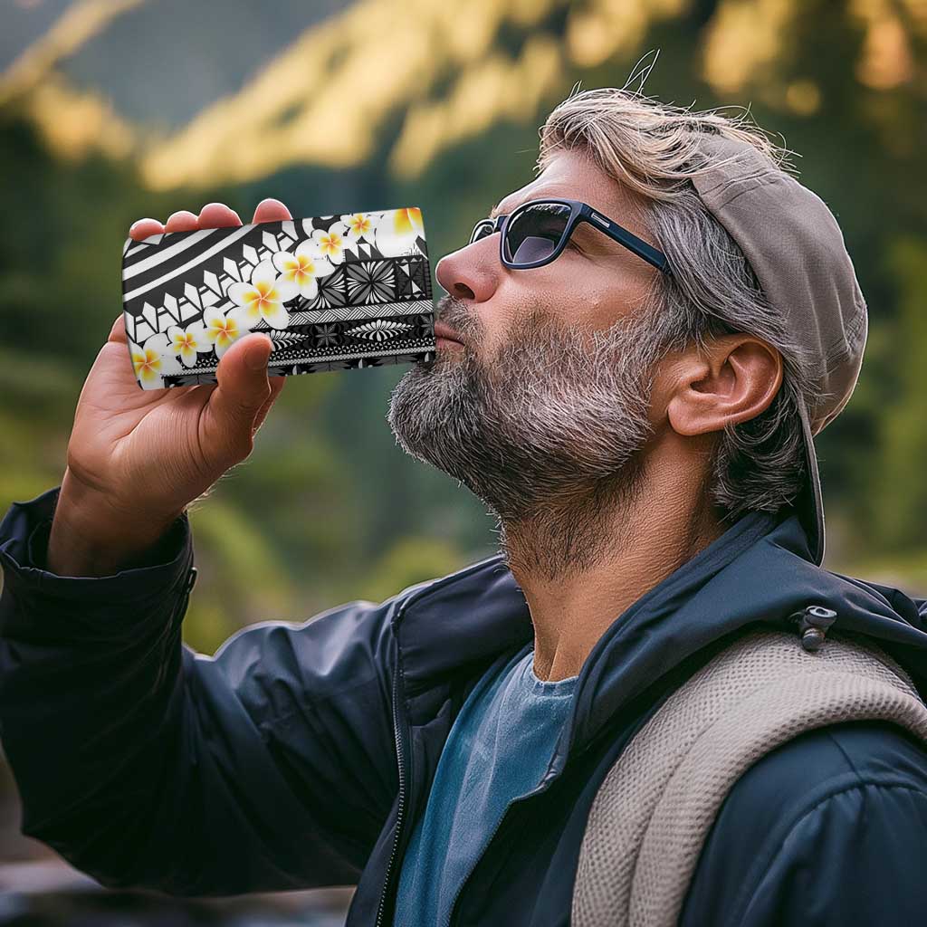 Black Vintage Tonga Ngatu Pattern With Plumeria 4 in 1 Can Cooler Tumbler - Polynesian Pride