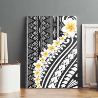 Black Vintage Tonga Ngatu Pattern With Plumeria Canvas Wall Art - Polynesian Pride