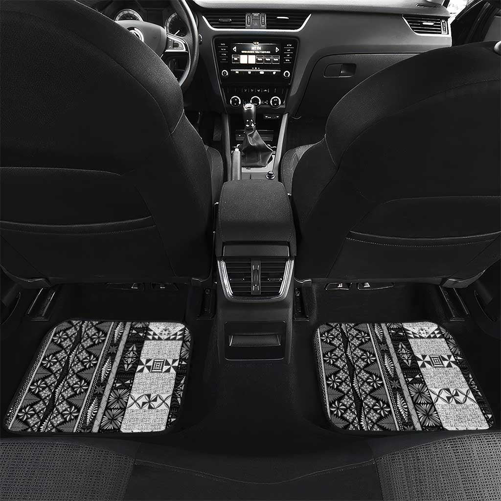 Black Vintage Tonga Ngatu Pattern With Plumeria Car Mats - Polynesian Pride