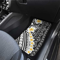 Black Vintage Tonga Ngatu Pattern With Plumeria Car Mats - Polynesian Pride