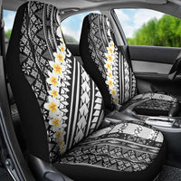 Black Vintage Tonga Ngatu Pattern With Plumeria Car Seat Cover - Polynesian Pride