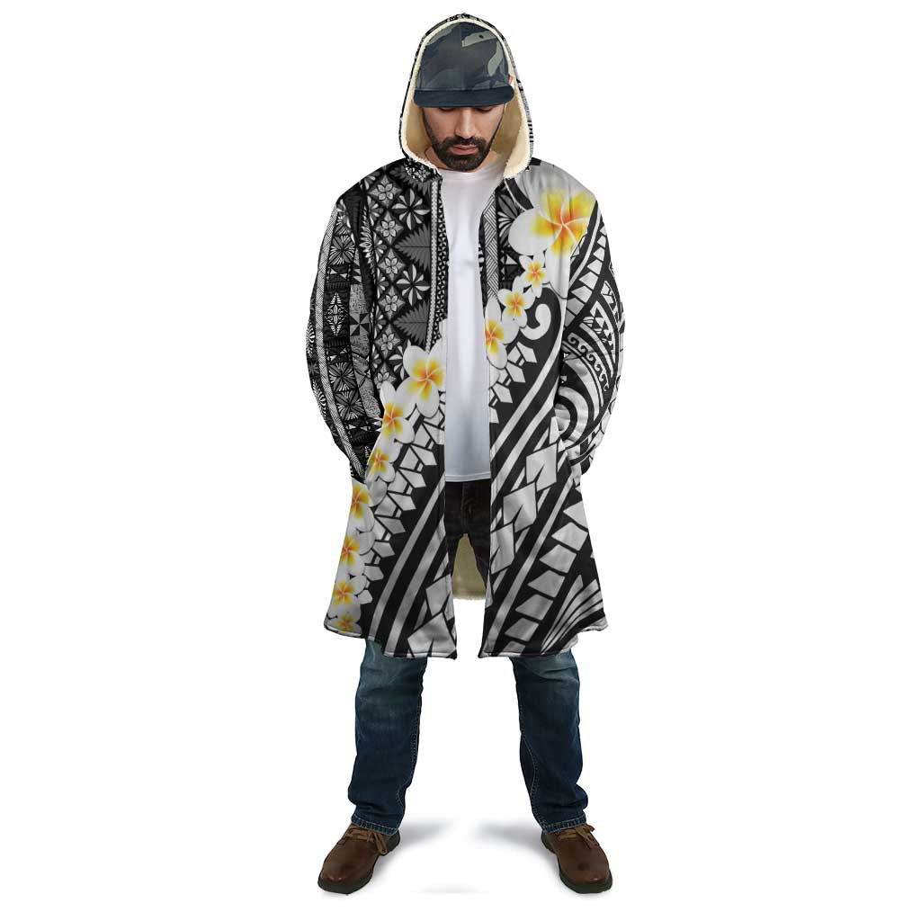 Black Vintage Tonga Ngatu Pattern With Plumeria Cloak - Polynesian Pride