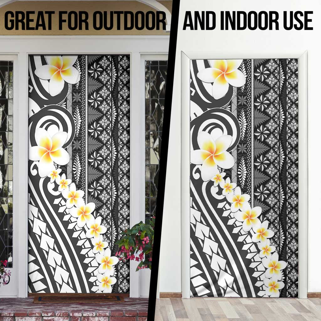 Black Vintage Tonga Ngatu Pattern With Plumeria Door Cover - Polynesian Pride