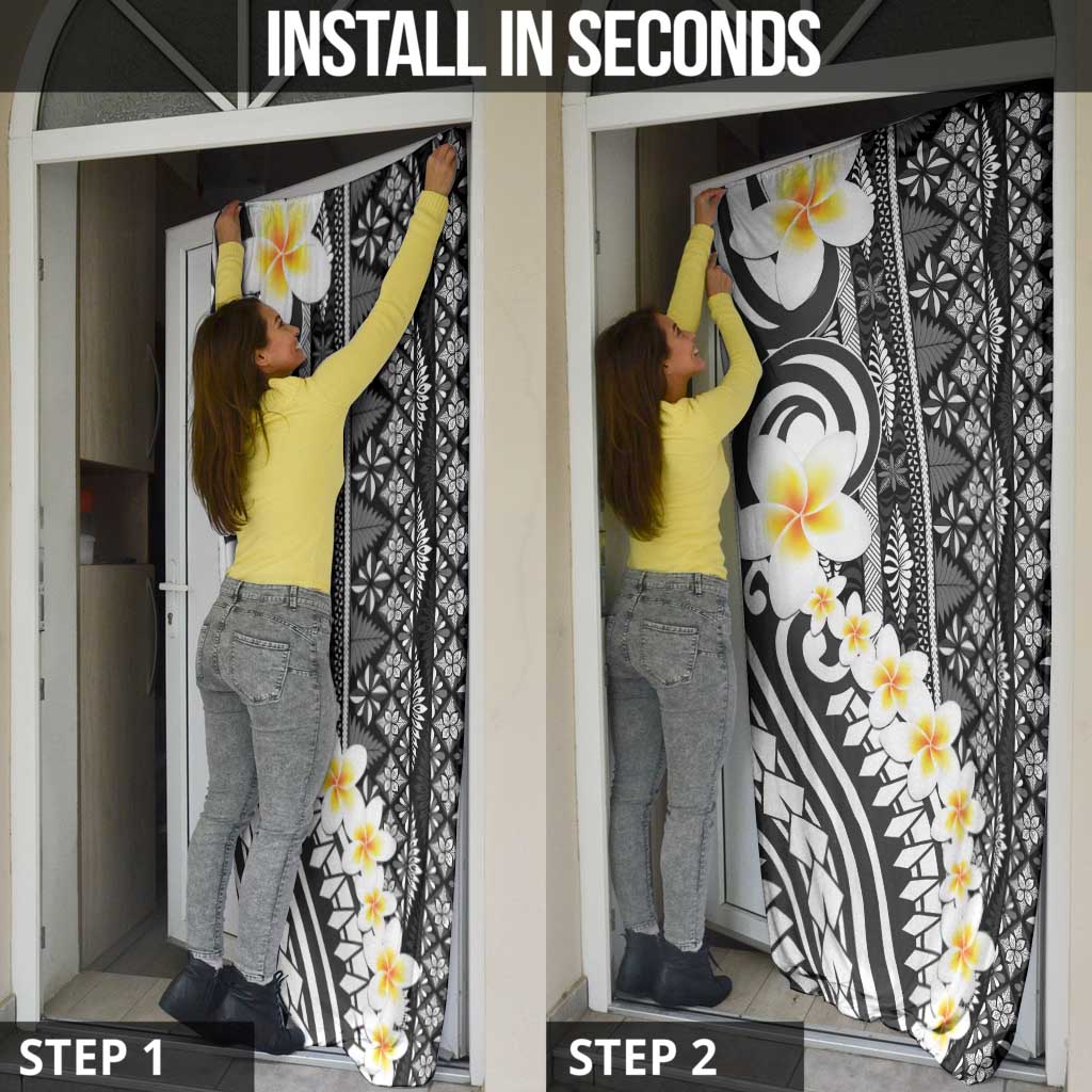 Black Vintage Tonga Ngatu Pattern With Plumeria Door Cover - Polynesian Pride