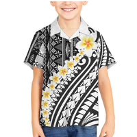 Black Vintage Tonga Ngatu Pattern With Plumeria Family Matching Mermaid Dress and Hawaiian Shirt - Polynesian Pride