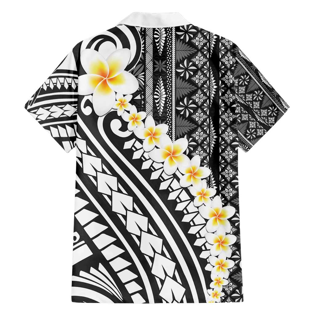 Black Vintage Tonga Ngatu Pattern With Plumeria Family Matching Puletasi and Hawaiian Shirt LT05 - Polynesian Pride