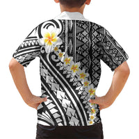 Black Vintage Tonga Ngatu Pattern With Plumeria Family Matching Short Sleeve Bodycon Dress and Hawaiian Shirt - Polynesian Pride
