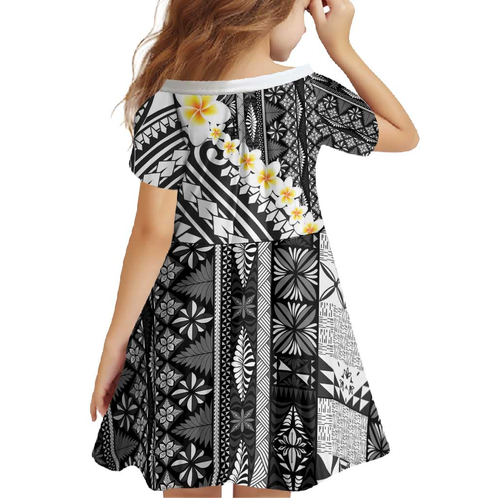 Black Vintage Tonga Ngatu Pattern With Plumeria Family Matching Tank Maxi Dress and Hawaiian Shirt - Polynesian Pride