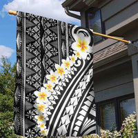 Black Vintage Tonga Ngatu Pattern With Plumeria Garden Flag - Polynesian Pride