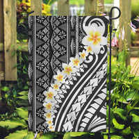 Black Vintage Tonga Ngatu Pattern With Plumeria Garden Flag - Polynesian Pride