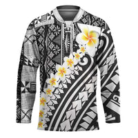 Black Vintage Tonga Ngatu Pattern With Plumeria Hockey Jersey - Polynesian Pride