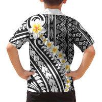 Black Vintage Tonga Ngatu Pattern With Plumeria Kid Hawaiian Shirt LT05 - Polynesian Pride