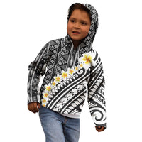 Black Vintage Tonga Ngatu Pattern With Plumeria Kid Hoodie - Polynesian Pride