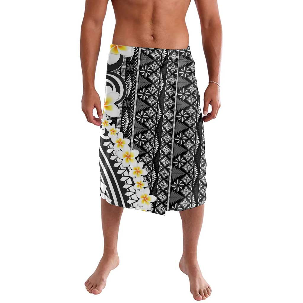 Black Vintage Tonga Ngatu Pattern With Plumeria Lavalava LT05 Black - Polynesian Pride