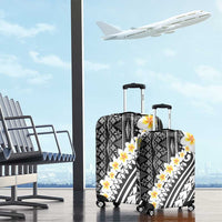 Black Vintage Tonga Ngatu Pattern With Plumeria Luggage Cover - Polynesian Pride