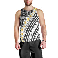 Black Vintage Tonga Ngatu Pattern With Plumeria Men Tank Top - Polynesian Pride