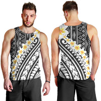 Black Vintage Tonga Ngatu Pattern With Plumeria Men Tank Top - Polynesian Pride