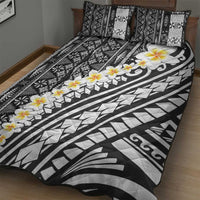 Black Vintage Tonga Ngatu Pattern With Plumeria Quilt Bed Set - Polynesian Pride