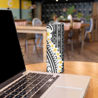 Black Vintage Tonga Ngatu Pattern With Plumeria Skinny Tumbler - Polynesian Pride