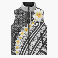 Black Vintage Tonga Ngatu Pattern With Plumeria Sleeveless Puffer Jacket - Polynesian Pride