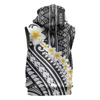 Black Vintage Tonga Ngatu Pattern With Plumeria Sleeveless Zip Hoodie - Polynesian Pride