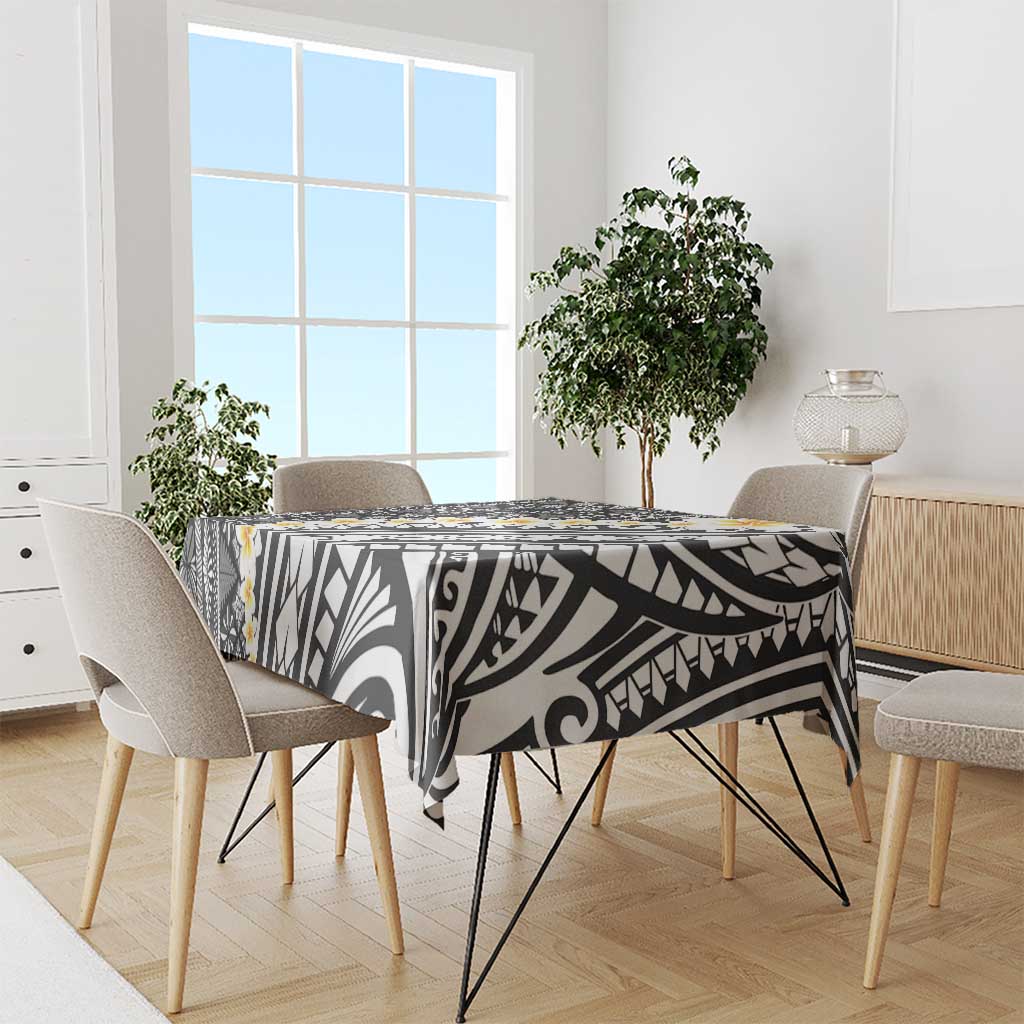 Black Vintage Tonga Ngatu Pattern With Plumeria Tablecloth LT05 - Polynesian Pride