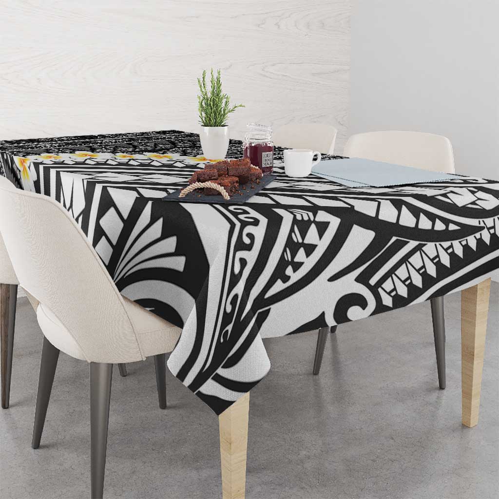 Black Vintage Tonga Ngatu Pattern With Plumeria Tablecloth LT05 - Polynesian Pride