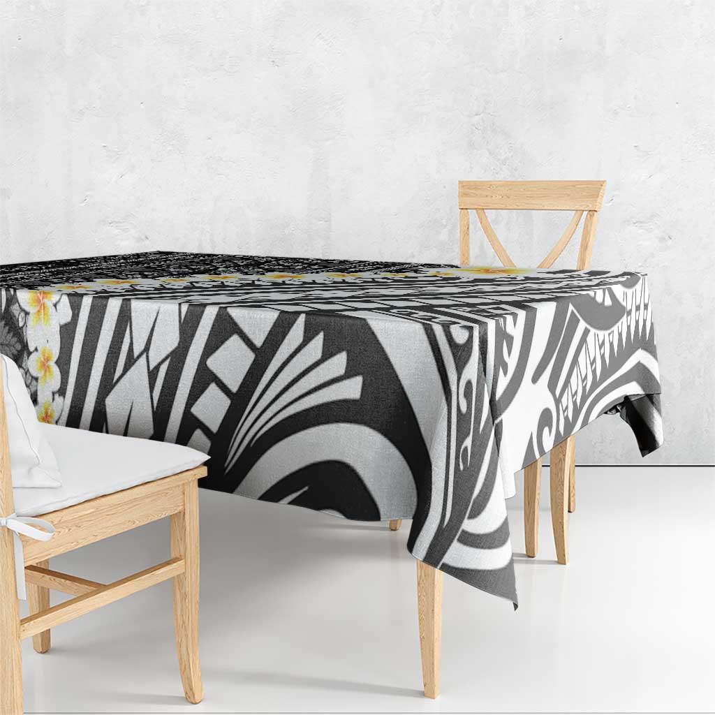 Black Vintage Tonga Ngatu Pattern With Plumeria Tablecloth LT05 - Polynesian Pride