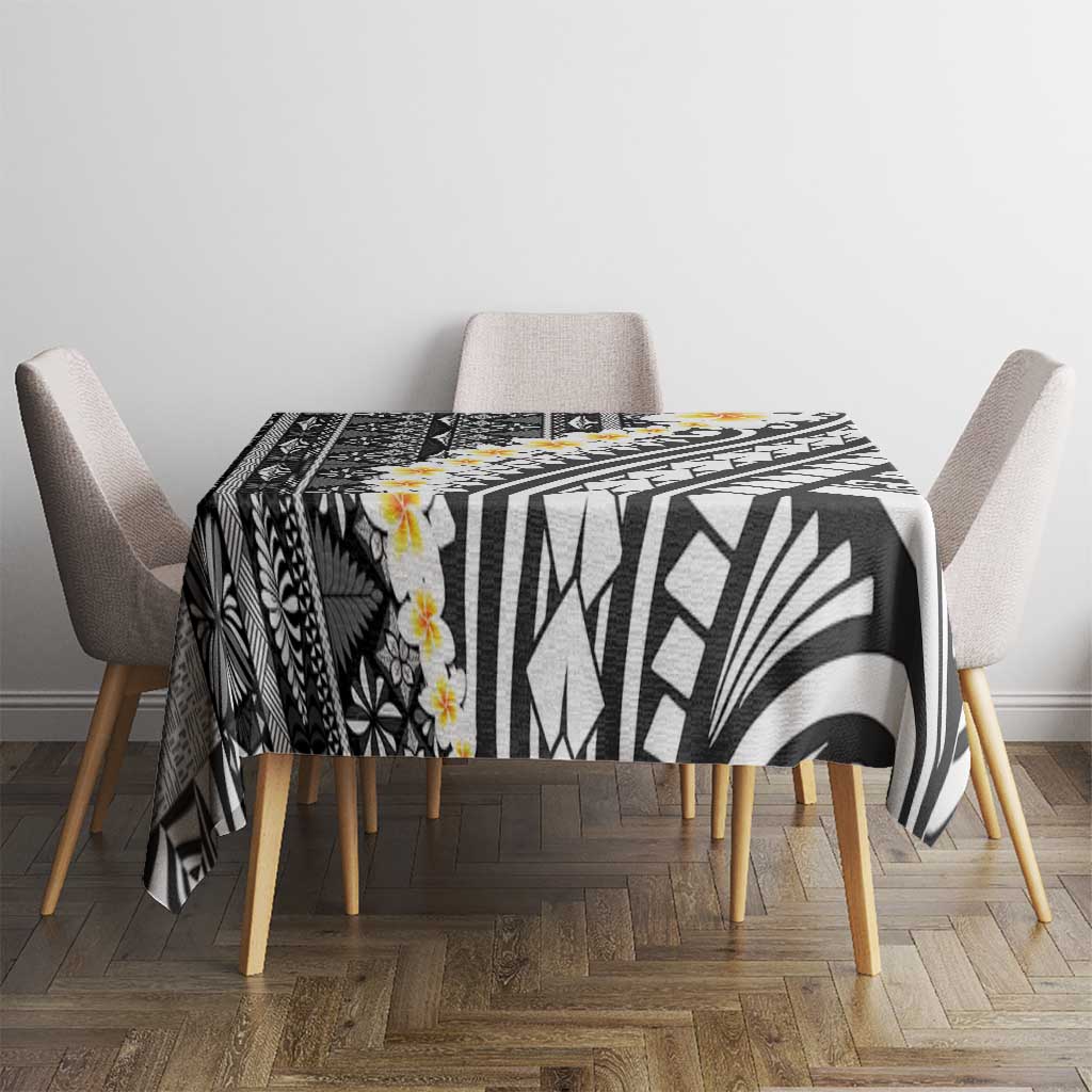 Black Vintage Tonga Ngatu Pattern With Plumeria Tablecloth LT05 - Polynesian Pride