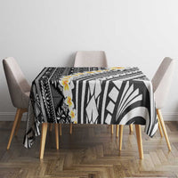 Black Vintage Tonga Ngatu Pattern With Plumeria Tablecloth LT05 - Polynesian Pride