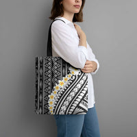 Black Vintage Tonga Ngatu Pattern With Plumeria Tote Bag - Polynesian Pride