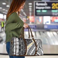 Black Vintage Tonga Ngatu Pattern With Plumeria Travel Bag - Polynesian Pride