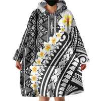 Black Vintage Tonga Ngatu Pattern With Plumeria Wearable Blanket Hoodie - Polynesian Pride