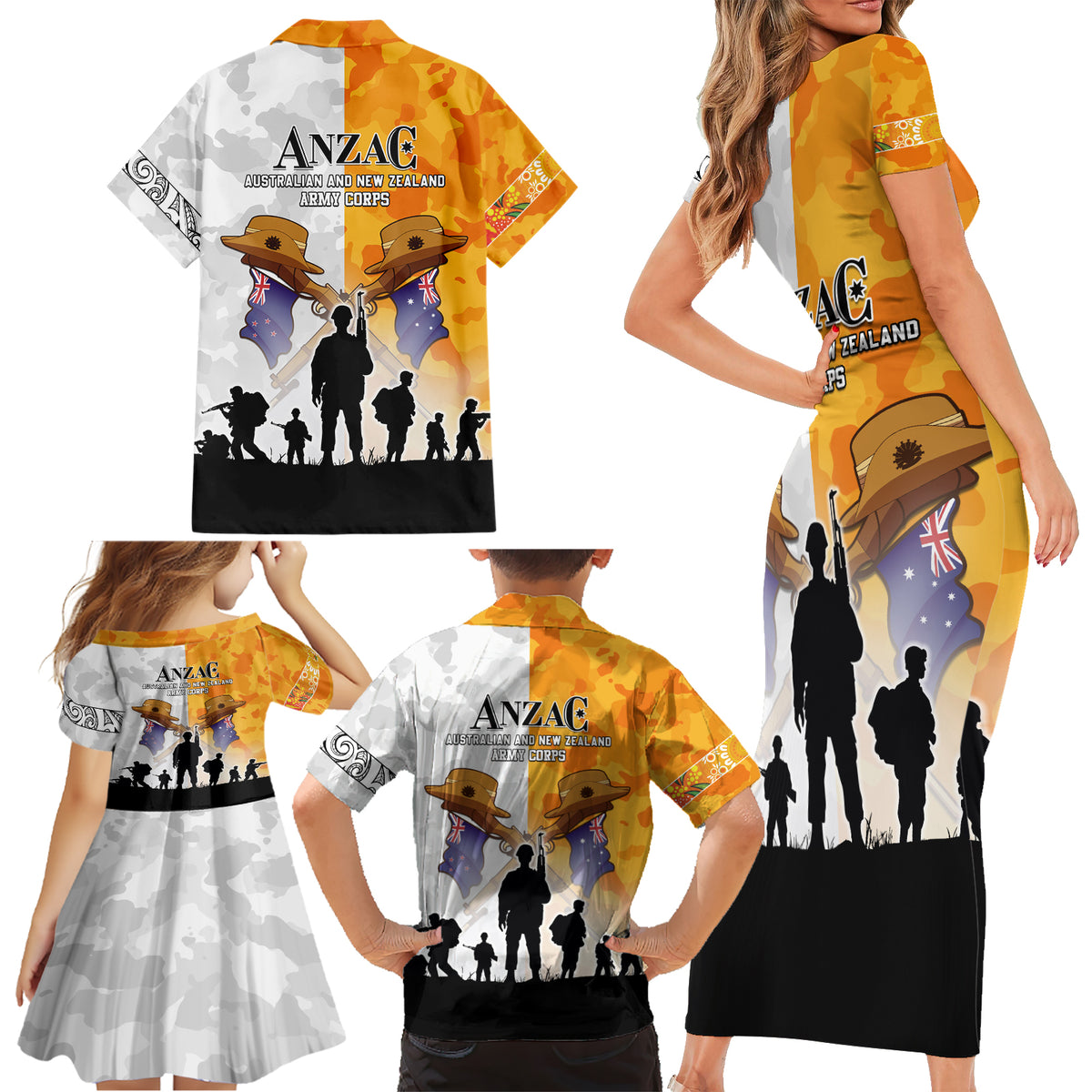 Australia And New Zealand ANZAC Day Family Matching Short Sleeve Bodycon Dress and Hawaiian Shirt Lest We Forget LT05 - Polynesian Pride