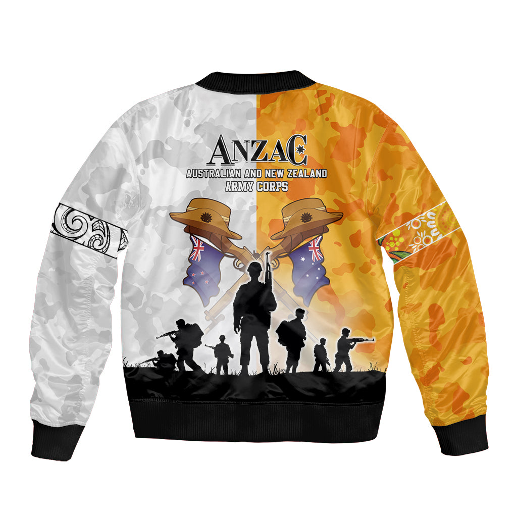 Australia And New Zealand ANZAC Day Sleeve Zip Bomber Jacket Lest We Forget LT05 - Polynesian Pride