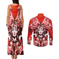 Hawaii Goddess Of Fire Madame Pele Couples Matching Tank Maxi Dress and Long Sleeve Button Shirt Polynesian Style LT05 - Polynesian Pride