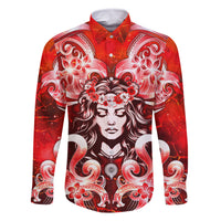 Hawaii Goddess Of Fire Madame Pele Family Matching Off Shoulder Short Dress and Hawaiian Shirt Polynesian Style LT05 Dad's Shirt - Long Sleeve Red - Polynesian Pride