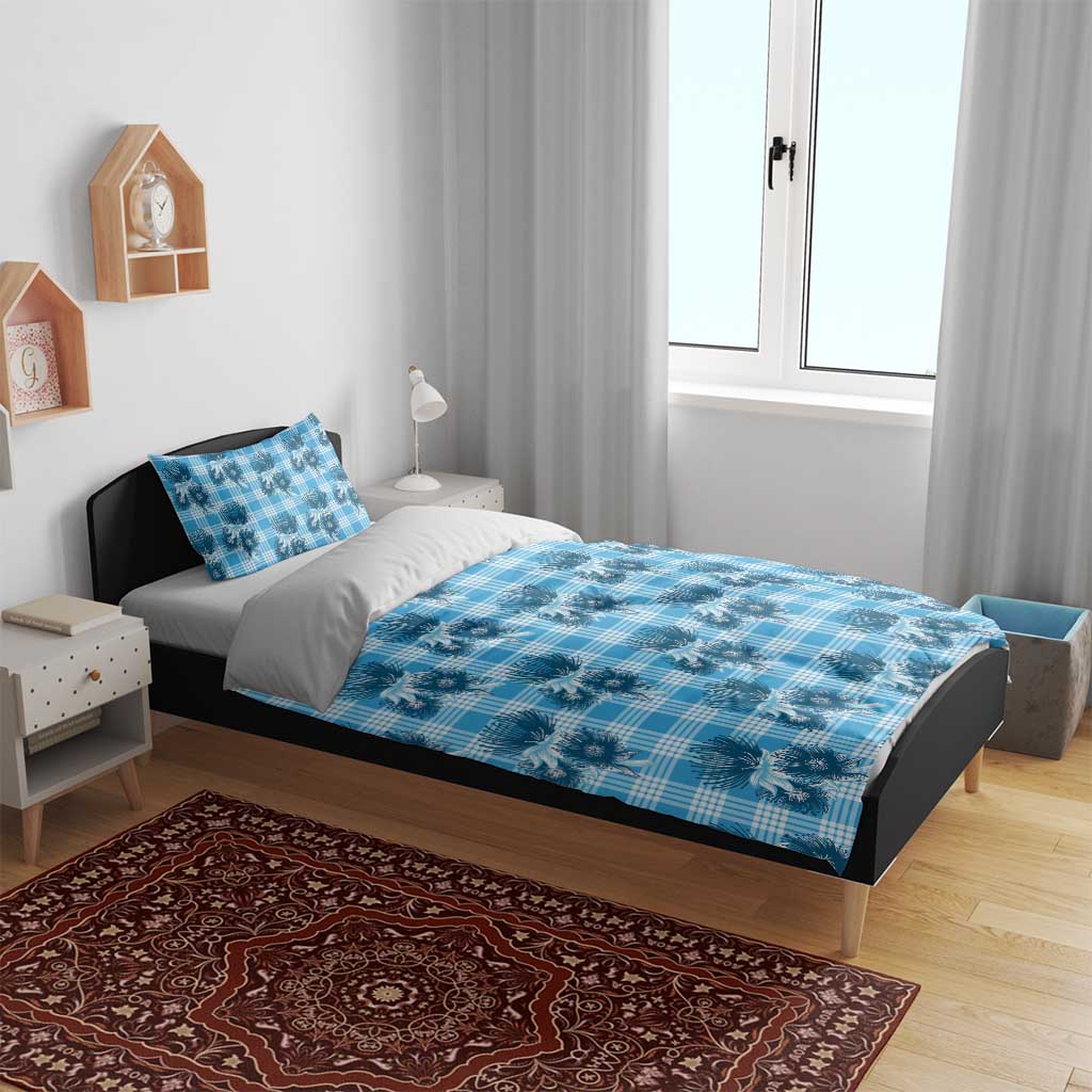 Blue Palaka Hawaii Bedding Set Hawaiian Lehua Blossoms LT05 - Polynesian Pride