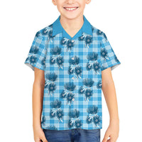Blue Palaka Hawaii Family Matching Long Sleeve Bodycon Dress and Hawaiian Shirt Hawaiian Lehua Blossoms LT05 Son's Shirt Blue - Polynesian Pride