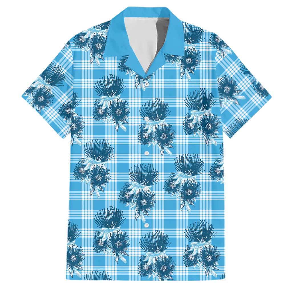 Blue Palaka Hawaii Family Matching Mermaid Dress and Hawaiian Shirt Hawaiian Lehua Blossoms LT05 Dad's Shirt - Short Sleeve Blue - Polynesian Pride