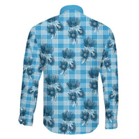 Blue Palaka Hawaii Family Matching Off The Shoulder Long Sleeve Dress and Hawaiian Shirt Hawaiian Lehua Blossoms LT05 - Polynesian Pride