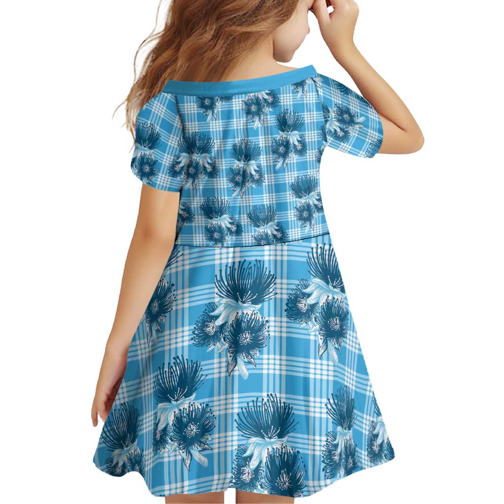 Blue Palaka Hawaii Family Matching Off Shoulder Short Dress and Hawaiian Shirt Hawaiian Lehua Blossoms LT05 - Polynesian Pride
