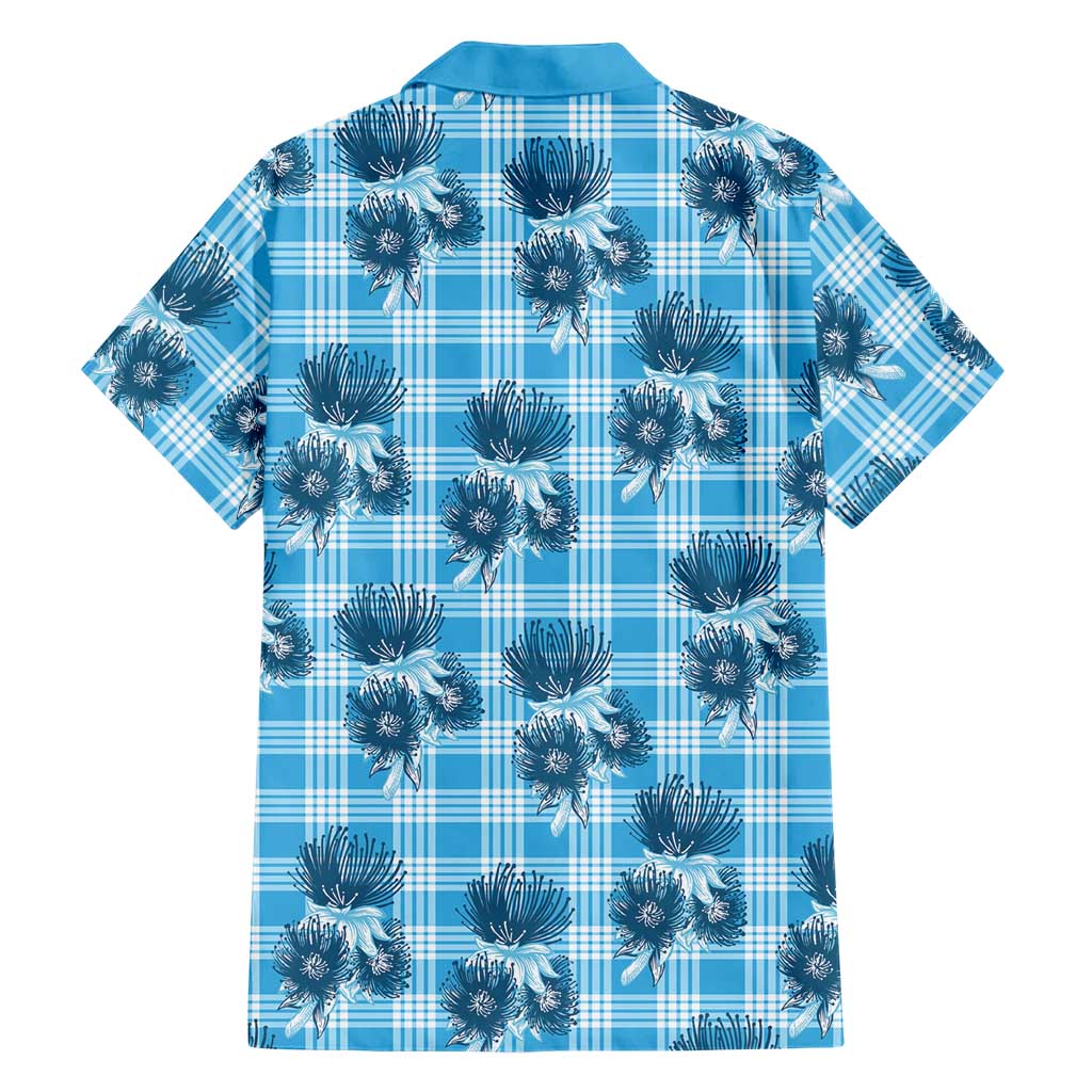 Blue Palaka Hawaii Family Matching Short Sleeve Bodycon Dress and Hawaiian Shirt Hawaiian Lehua Blossoms LT05 - Polynesian Pride