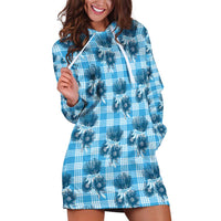 Blue Palaka Hawaii Hoodie Dress Hawaiian Lehua Blossoms LT05 Blue - Polynesian Pride