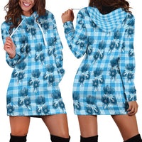 Blue Palaka Hawaii Hoodie Dress Hawaiian Lehua Blossoms LT05 - Polynesian Pride