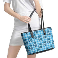 Blue Palaka Hawaii Leather Tote Bag Hawaiian Lehua Blossoms LT05 - Polynesian Pride