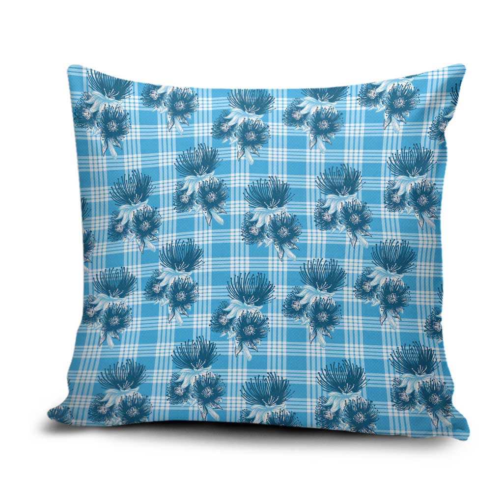 Blue Palaka Hawaii Pillow Cover Hawaiian Lehua Blossoms