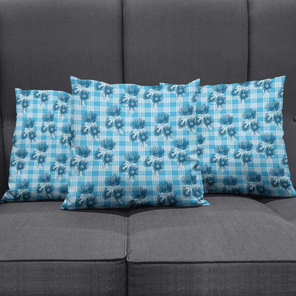 Blue Palaka Hawaii Pillow Cover Hawaiian Lehua Blossoms