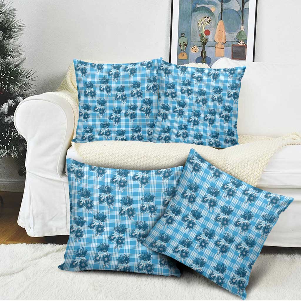 Blue Palaka Hawaii Pillow Cover Hawaiian Lehua Blossoms
